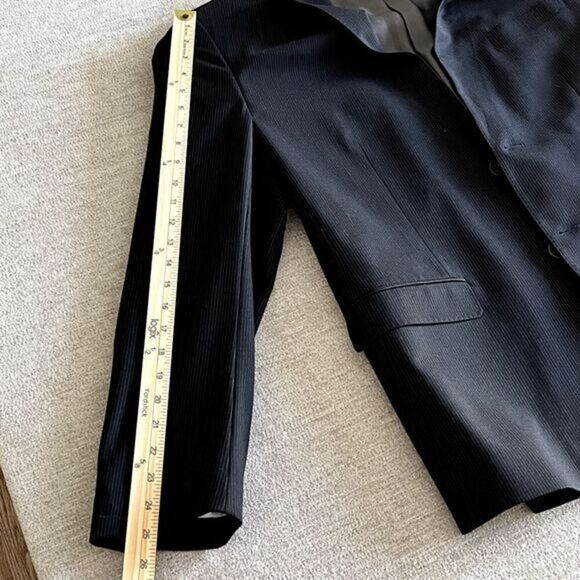 Banana Republic Wool Blend Blazer Jacket Mens 42R Black Pinstripe Tailored Fit - Picture 11 of 13